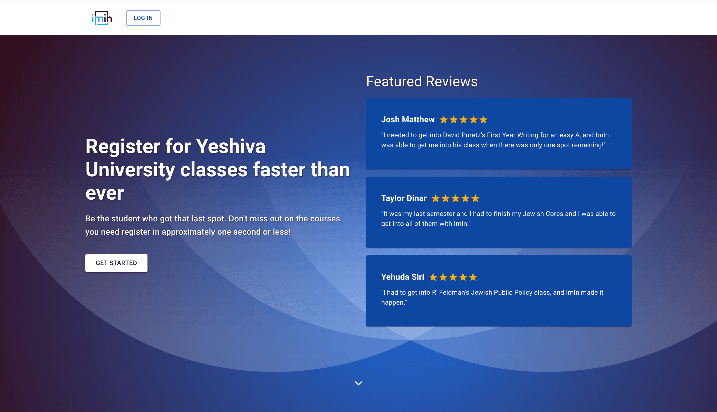 ImIn Screenshot of homepage